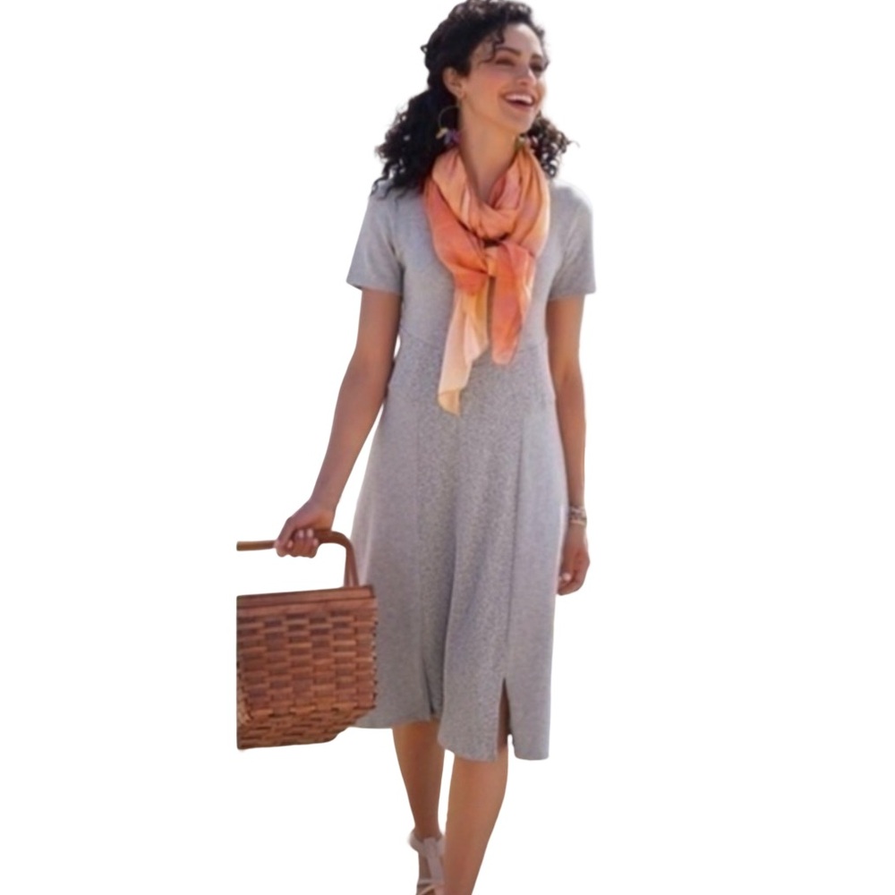Soft Surroundings Gray Tali Cotton Knit Short Sleeve A-Line Dress Size Medium
